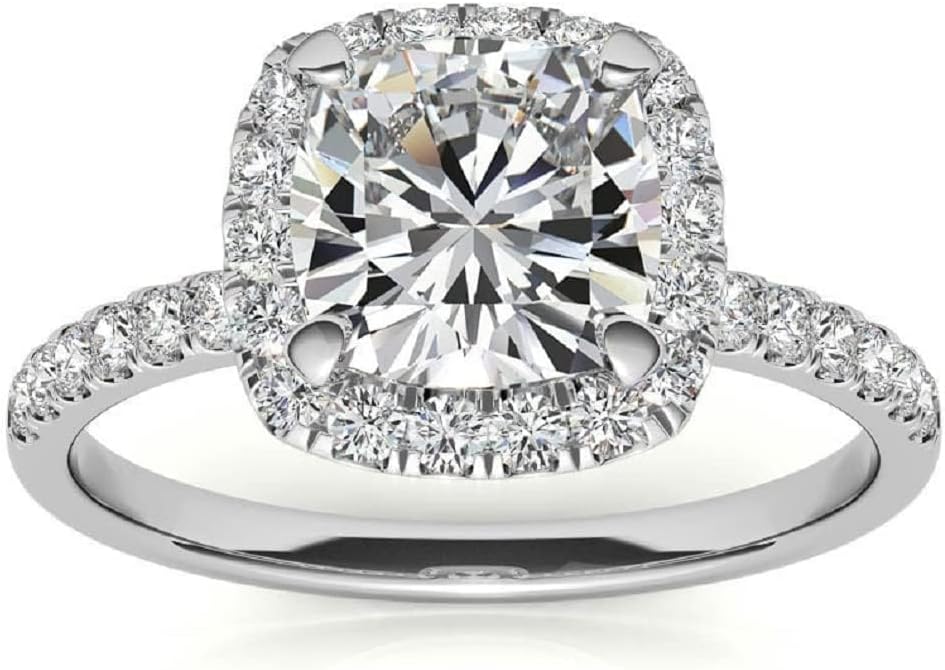 1CT-3CT Cushion Cut Bridal Ring Halo Moissanite Engagement Ring for Women Promise Gifts for Her 925 Silver/10K/14K/18K Gold