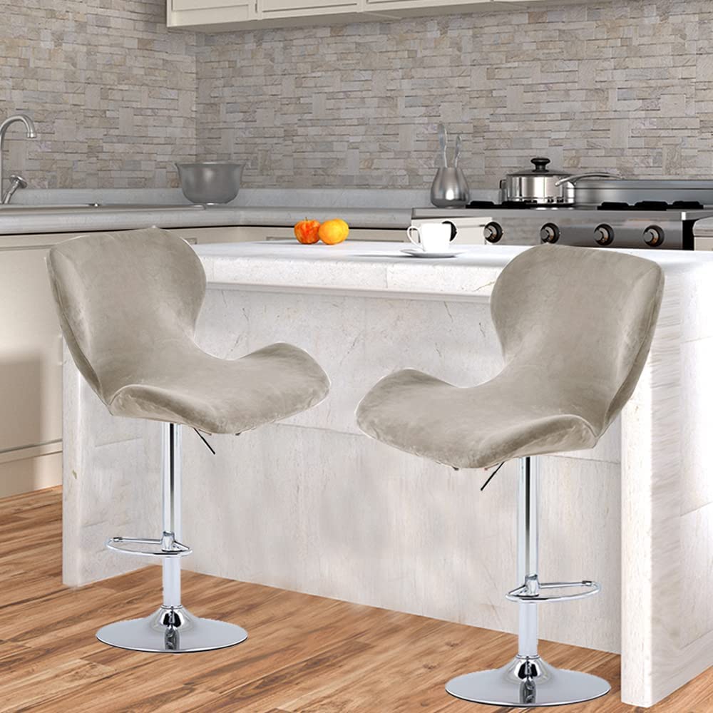 Juego de 6 fundas elásticas de terciopelo para taburetes de bar, fundas giratorias curvadas para sillas de cocina, pub, oficina y comedor, fundas protectoras de terciopelo para taburetes de bar