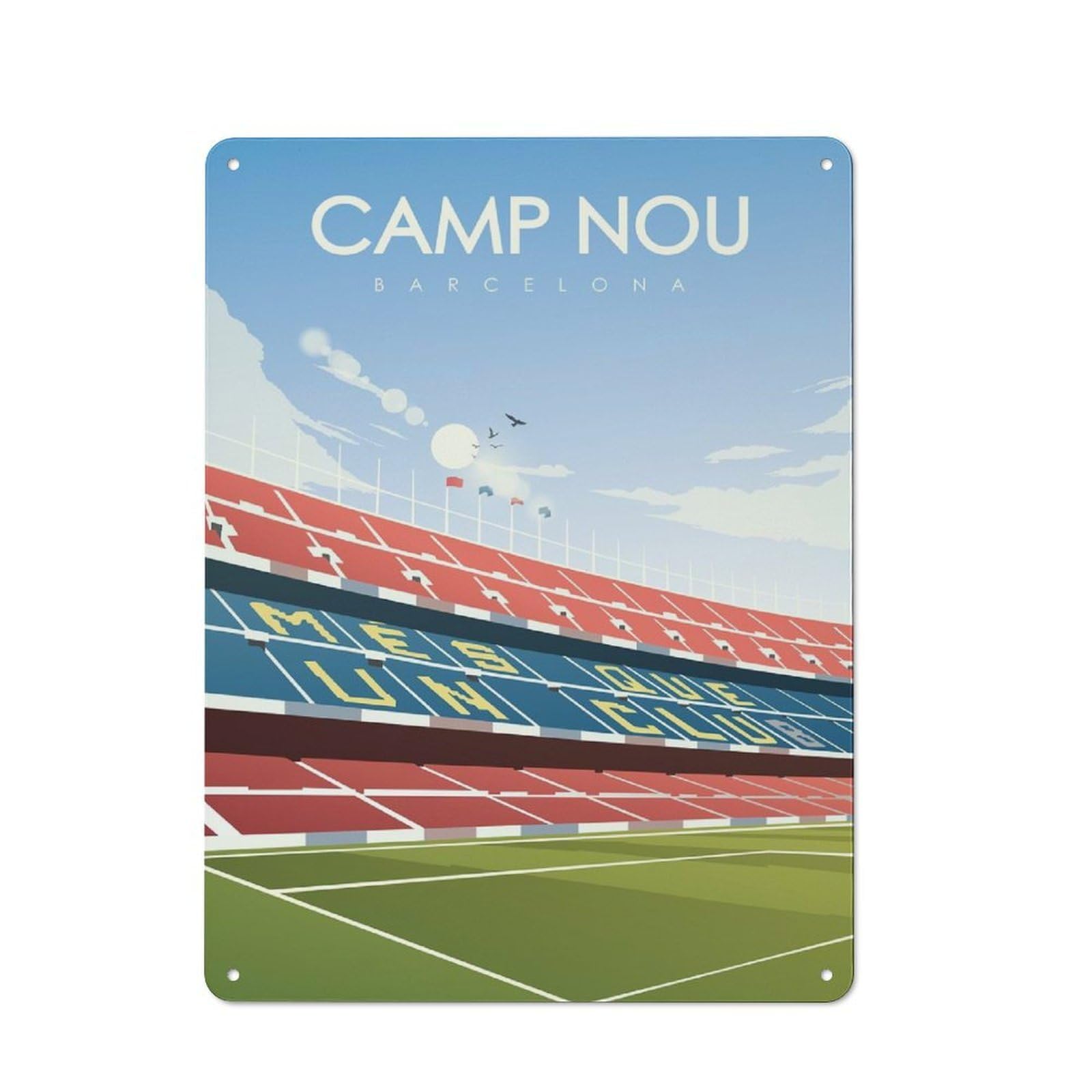 Junmoney Style-10 Metal Wall Sign 40X30cm Featuring Camp Nou Barcelona Illustration For Bar Or Restaurant, Gift For Bar Decor Enthusiasts During The Christmas Season