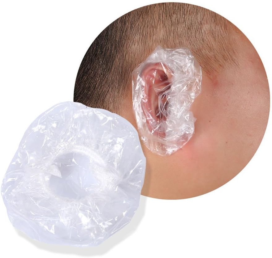 100PCS Clear Shower Water Ear Protectors Covers Cap Disposable Plastic Hair Dye Shield Protect