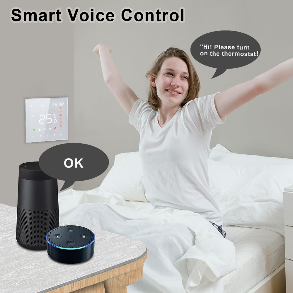 Aoresac Inteligentny termostat, Wi-Fi, programowalny, do ogrzewania podłogowego, wody, kompatybilny z , -Home, 3A, ekran dotykowy LCD, czarny