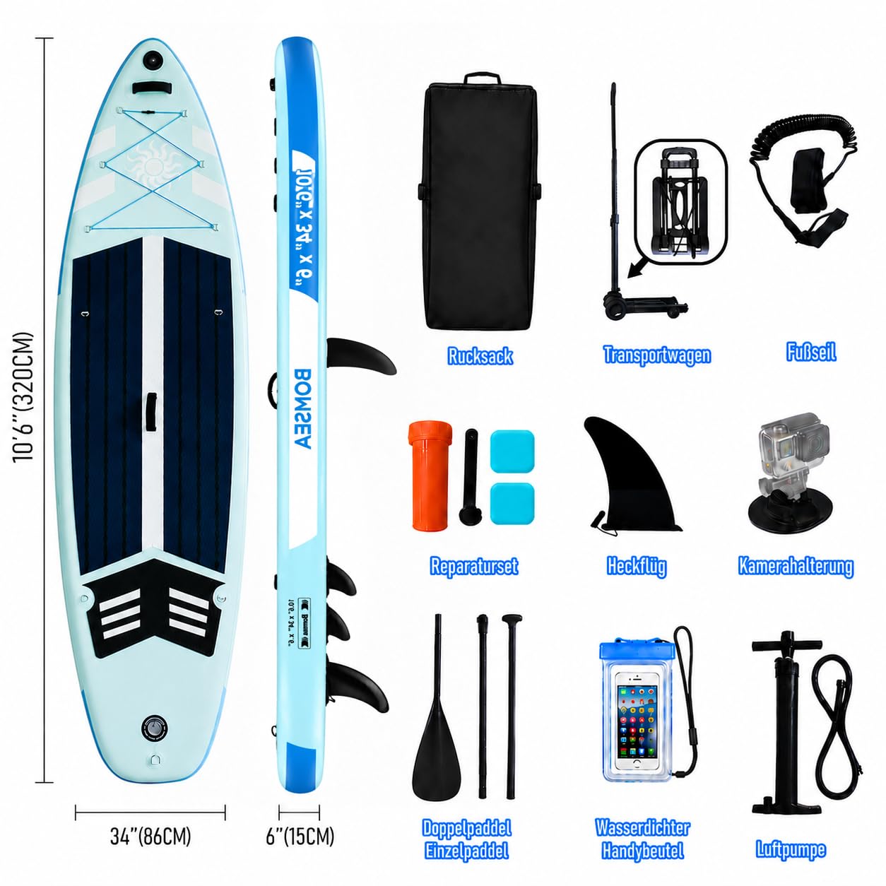 Sup Board，Paddle Board für Stand-up Paddling, SUPPaddel, Paddleboard, Stand-up Paddling Board, Doppel Paddel für SUP, Aufblasbare Boards für Wassersport,2 Personen Sitzplätze