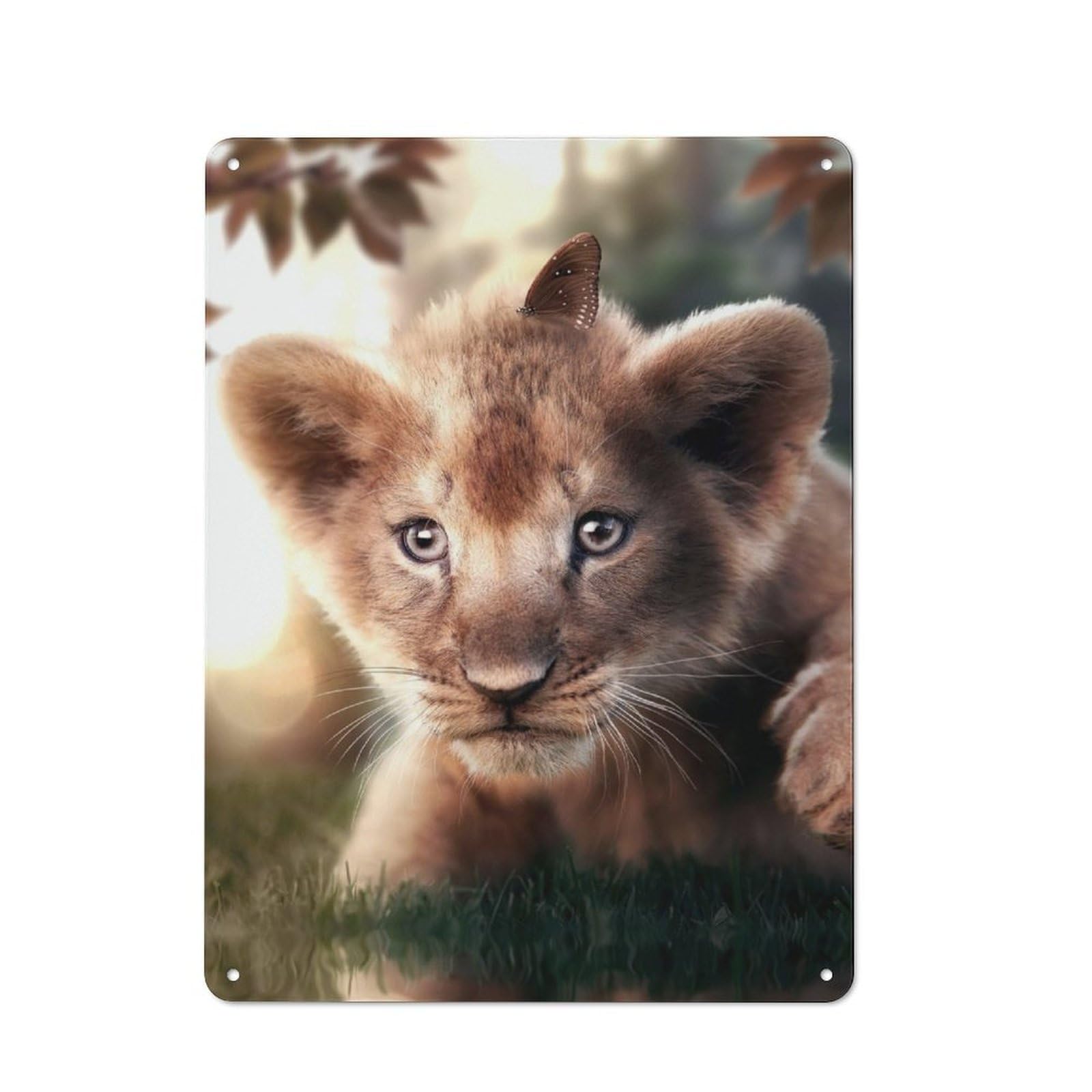 Junmoney Lion Cub And Butterfly Retro Retro Metal Sign 40X30cm Featuring Garage Wall Decor For Garage, Hobby Room, Office Or Man Cave