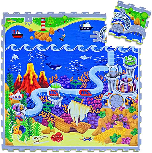 Hakuna Matte Puzzlematte für Babys Ozean 1,2x1,2m – 16 Puzzlematten mit Straßen und 11 Autos –...