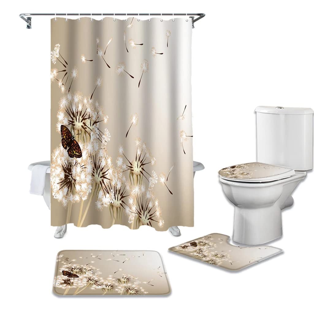 MOBYGKFY Bathroom Shower Curtain Bath Mat Rug Carpets Set Toilet Lid Cover Floor Mats Accessories