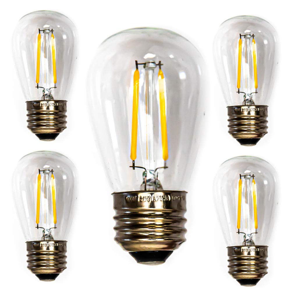 Warm White S14 LED Filament Bulbs - Patio String Light Replacement Bulbs - 5 Pack