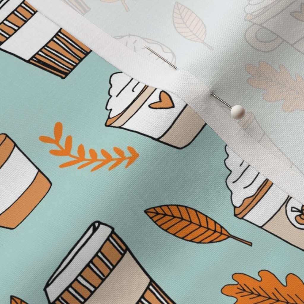 Spoonflower Fabric - Pumpkin Spice Latte Coffee Donuts Fall Autumn & Aqua Teal Mint Printed on Petal Signature Cotton Fabric by The Yard - Sewing Quilting Apparel Crafts Decor
