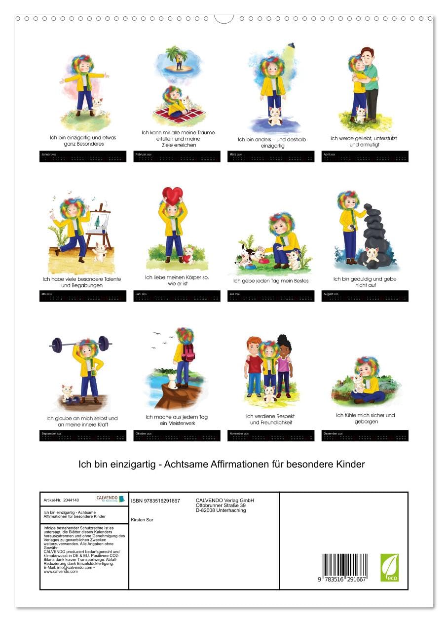 Ich bin einzigartig - Achtsame Affirmationen für besondere Kinder (hochwertiger Premium Wandkalender 2026 DIN A2 hoch), Kunstdruck in Hochglanz: ... und talentiert sie sind. (CALVENDO Menschen)