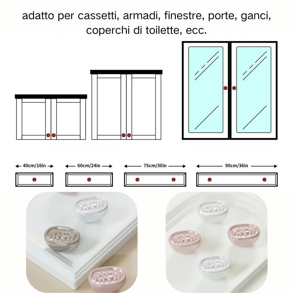 Generico Pomelli Decorativi 'RICH' per Mobili, Set di 2, Design Moneta in Rilievo, 4.4 x 3.2 cm, Rosa/Argento/Bianco (bianco)