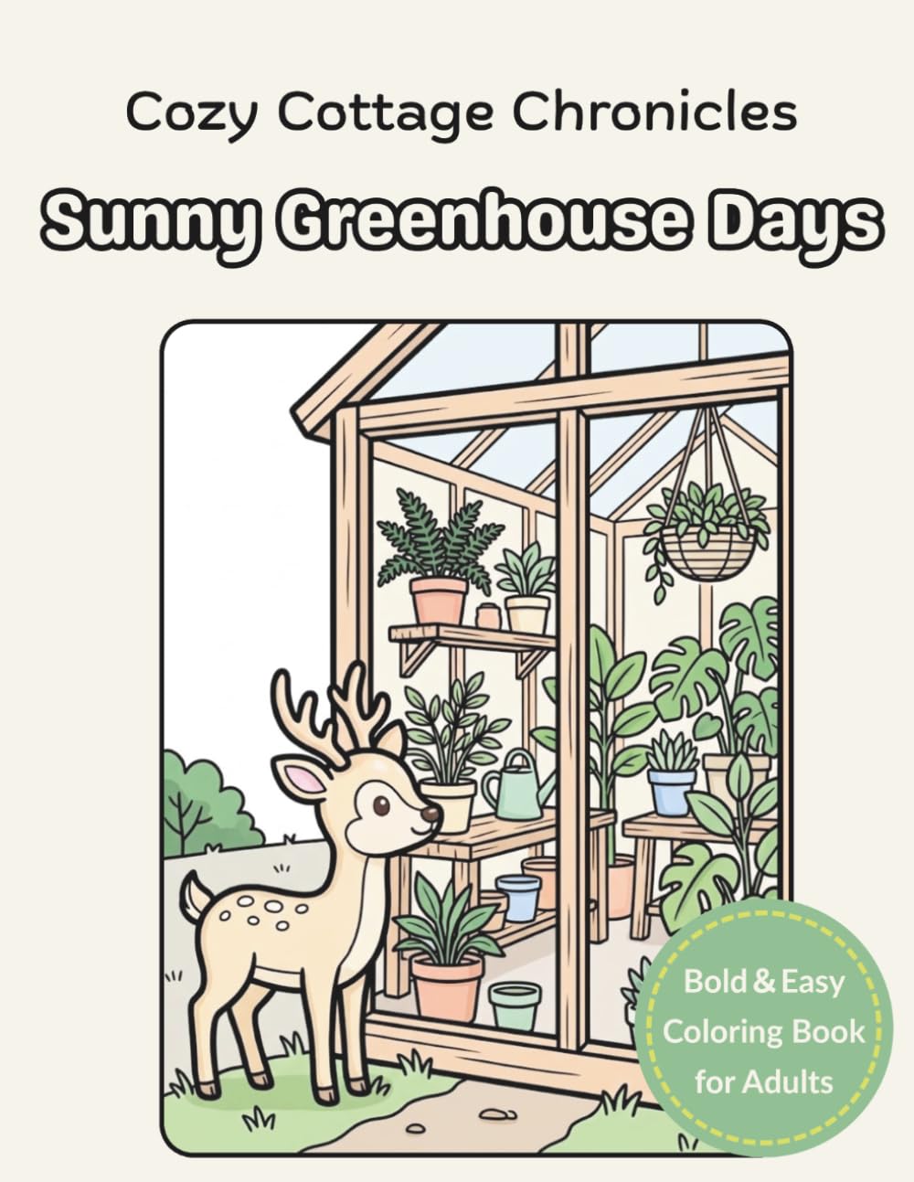 Cozy Cottage Chronicles:Sunny Greenhouse Days: Bold and Easy Coloring Book for Adults: Simple and Relaxing Gardening Designs for Stress Relief and Cozy Relaxation