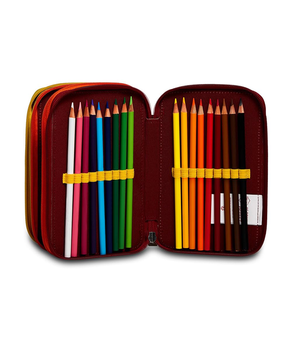 Seven AS Roma Astuccio Scuola Elementare 3 Scomparti, Gallo Rosso, Completo di Matite, Penne, Pennarelli, Portapenne Scuola Bambino Elementari