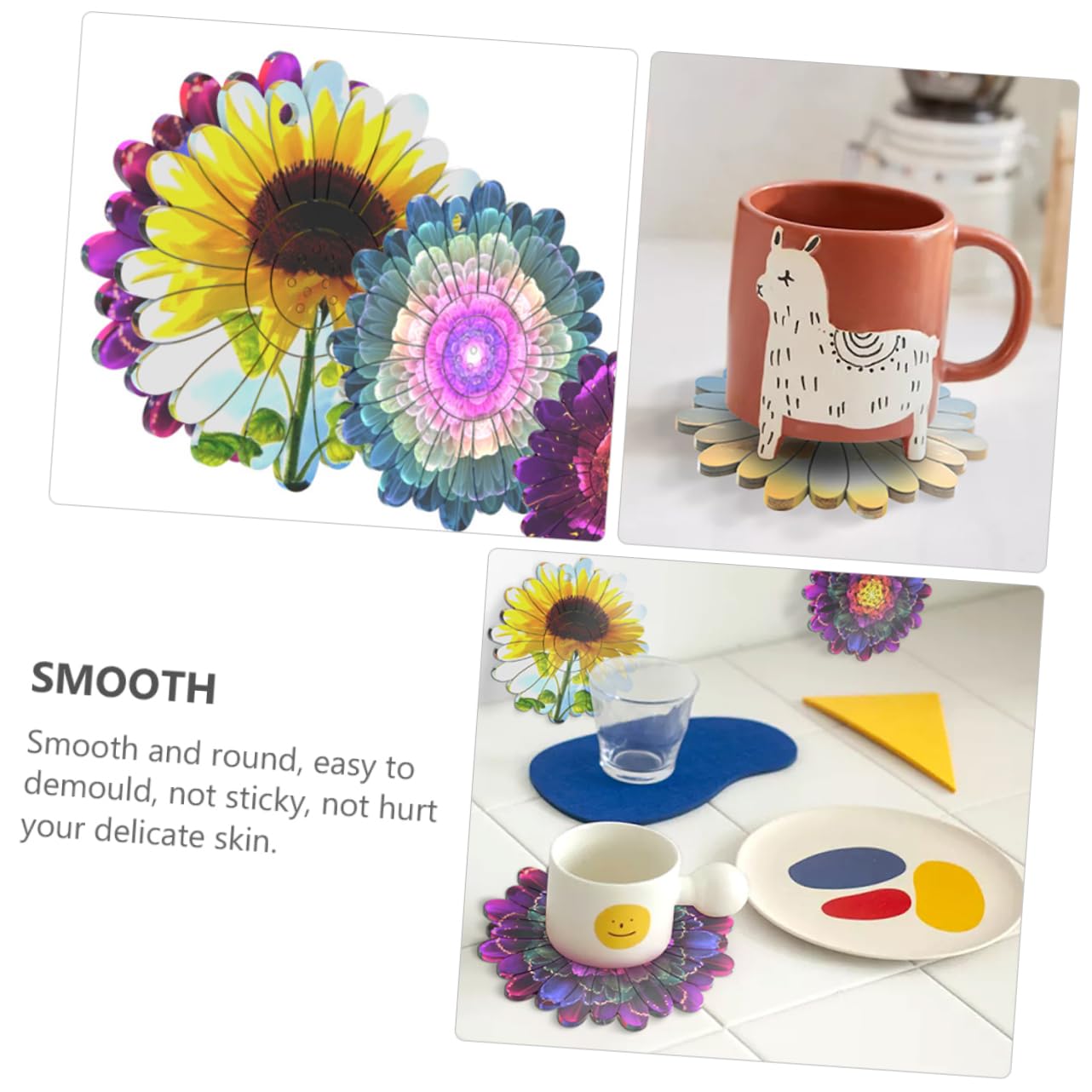 HOMSFOU 3 Set Stampo Silicone Per Sottobicchieri Stampo Per Resina Diy Silicone Mold Per Decorazioni Fatte Mano Facile Da Usare E Trasparenza E Flessibilità 3 Pezzi*3
