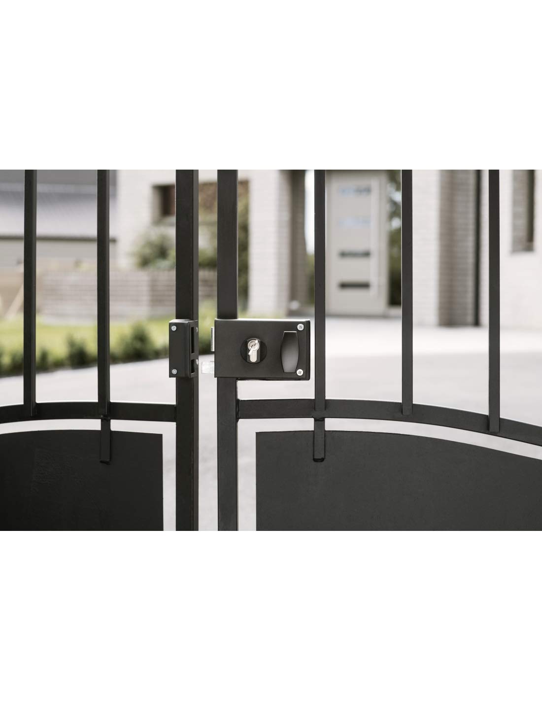 THIRARD - Boitier de serrure horizontale en applique double entrée à fouillot pour portail, gauche, axe 60mm, 140x88mm, noir