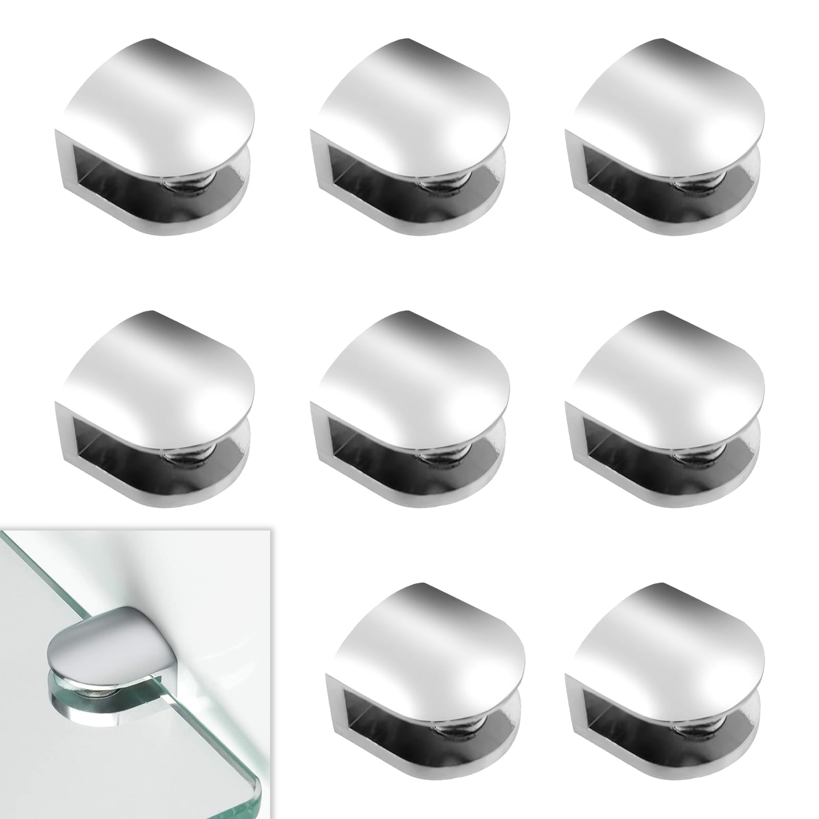8 Pièces Pince à Verre Support D’Étagère En Verre Support De Tablette Mural Fixation Reglable Verre Adaptatif De 5 8 Mm Depaisseur Pince A Verre Pince Support En Alliage De Zinc Fixations 90024584