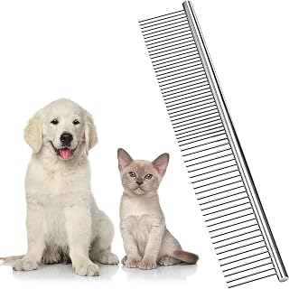 Dxlam Metal Dog Grooming Comb for Tangles & Knots - Professional Stainless Steel Tool for Long Haired Dogs, Cats & Pets