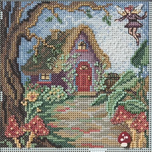 Image of Mill Hill Fairy House Beaded Counted Cross Stitch Kit Buttons & Beads 2025 Spring Series MH142514, 5.25 x 5.25 inches, Multi