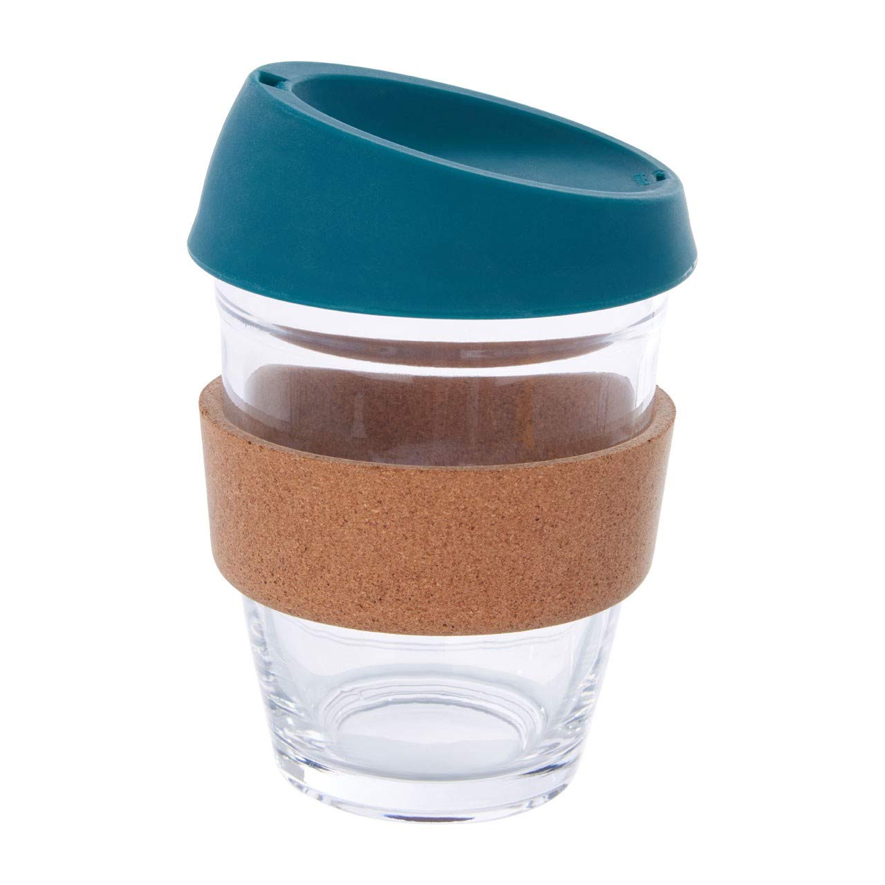 Premier Housewares Glass Mug - Red Silicone Lid - Cork Wrap - Dark Green
