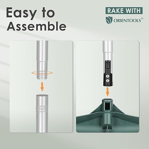 Miniatura 3 de ORIENTOOLS Rastrillo de césped artificial, rastrillo de césped curvado con mango de acero ajustable de 4 secciones de 30 a 53 pulgadas, cepillo