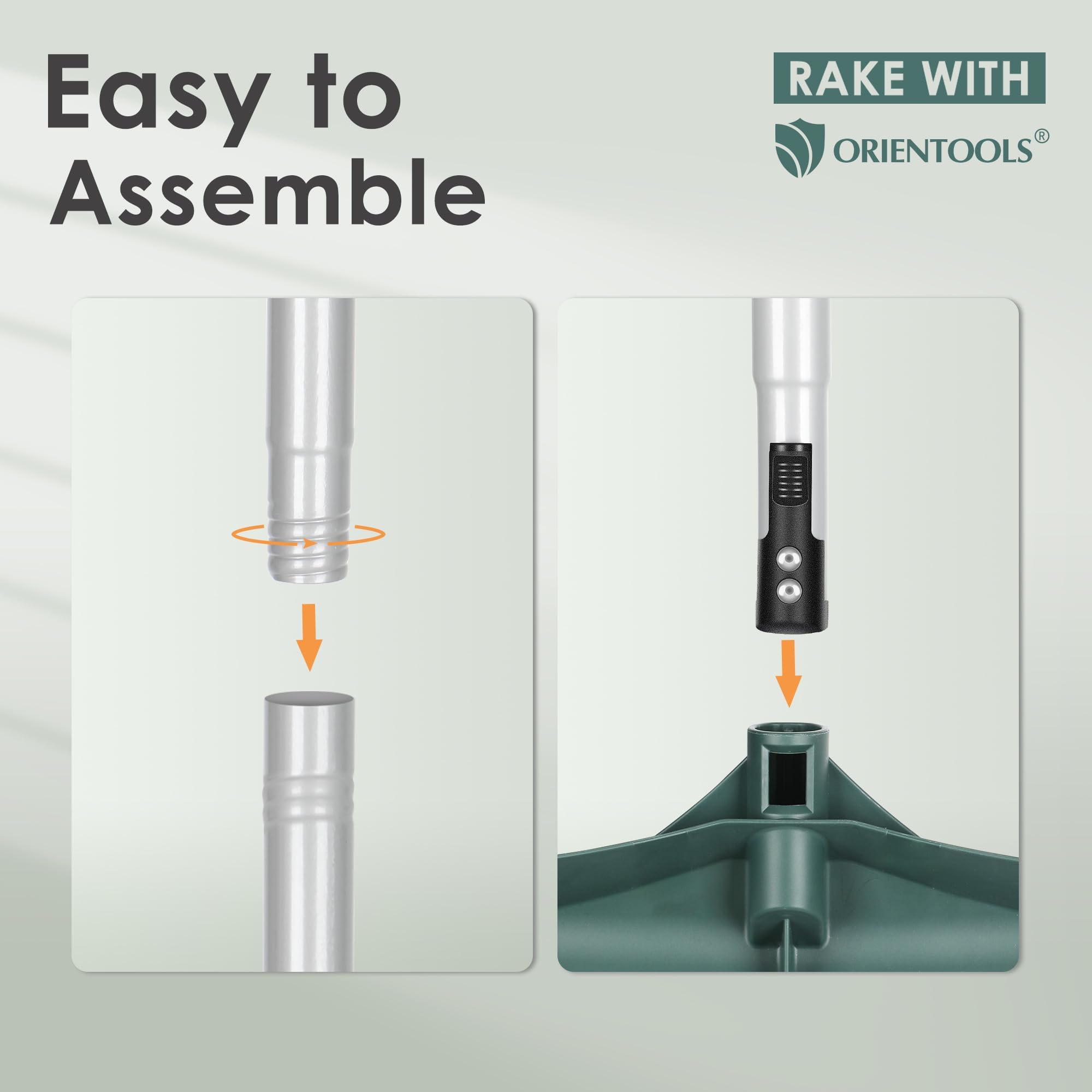 ORIENTOOLS Spazzola per erba artificiale, rastrello curvo per prato artificiale, con manico regolabile in acciaio da 80 a 134 cm, rastrello finto con spazzola in PA per prati e raccogliere foglie