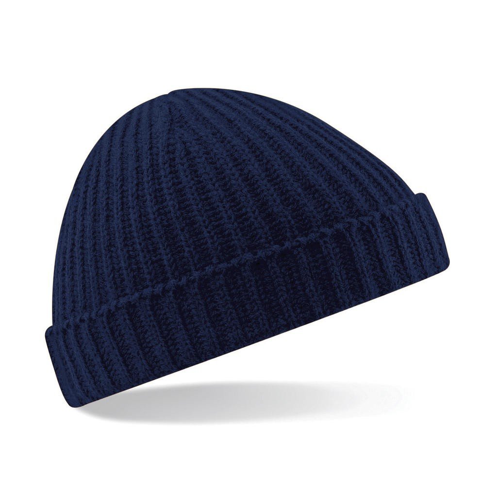 Beechfield Slouch Beanie - Retro Style Ribbed Knit hat Men/Women/Casual/Winter - French Navy