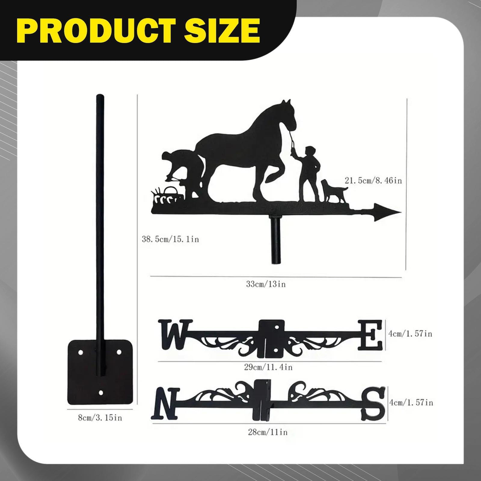 MagiDeal Veleta para Caballos, indicador de dirección del Viento, Veleta para Exteriores, Patio, jardín, Techo, Granja, Caballo con Hombre