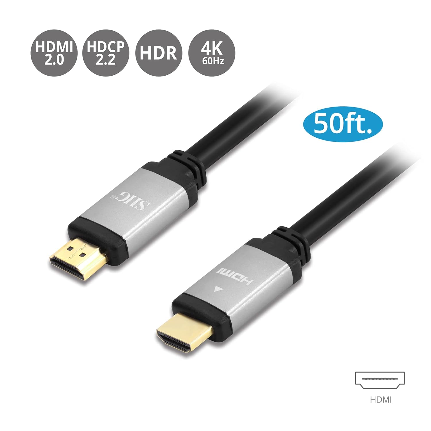 SIIG 4K High Speed HDMI Cable - 50ft, HDMI 2.0 Cable, Supports high Resolution up to 4K@60Hz, HDCP 2.2,HDR (CB-H20X11-S1)