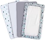 Feuilles de literie 4 Pack, Feuilles de lit pour enfant de 52'' x 28'' pour lit pour bébé standard & Matelas pour tout-petit, Microfibre douce et respirante, Feuille de bébé neutre, Dinosaures grises & Océan