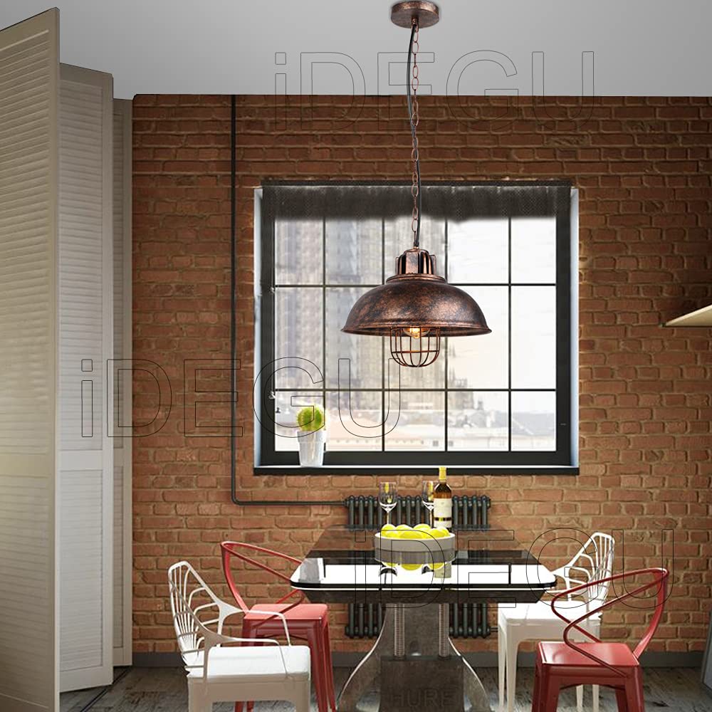 iDEGU - Lampadario a sospensione E27 industriale, diametro 33 cm, nero, lampada a sospensione vintage per soggiorno, cucina, ristorante, caffè e bar (Z, ruggine, 33 cm)