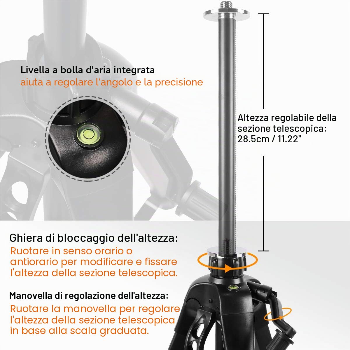 Huepar Treppiede 1,6 m Treppiede in alluminio per livella laser, con livella a bolla, con filettatura maschio da 5/8 "-11 e adattatore per vite da 1/4" -20, Borsa per il trasporto inclusa - TPD16