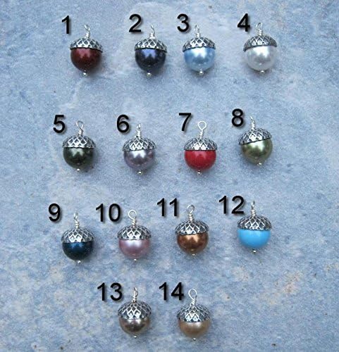 Personalized Acorn Necklace With SMALL Oak Leaf, Designer Faux Pearl Necklace, Antiqued Silver Jewelry, Autumn Nature, CHOOSE Color - Image 4