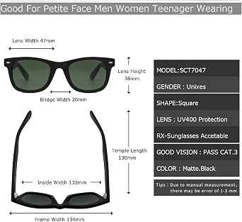 Square Polarized Sunglasses for Women Men Teenager UV400 Protection Sunglasses Small Retro Fashion Sun Glassses