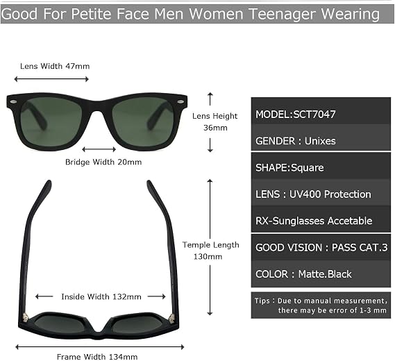 Square Polarized Sunglasses for Women Men Teenager UV400 Protection Sunglasses Small Retro Fashion Sun Glassses