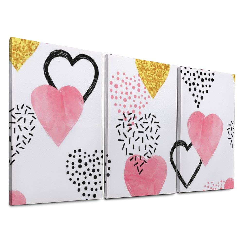YATELI Stretched and Framed Wall Decor Canvas Prints for Living Room Modern Bathroom Seamless Love Heart Giclee 3 Panels Lake