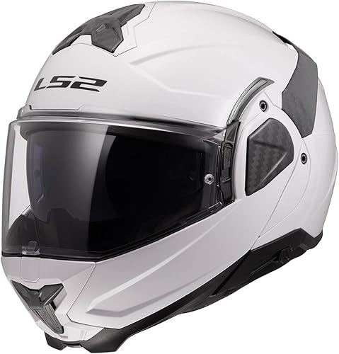 LS2 Helmets Advant II - Casco modular de motocicleta con protector solar (blanco brillante, 2XL)