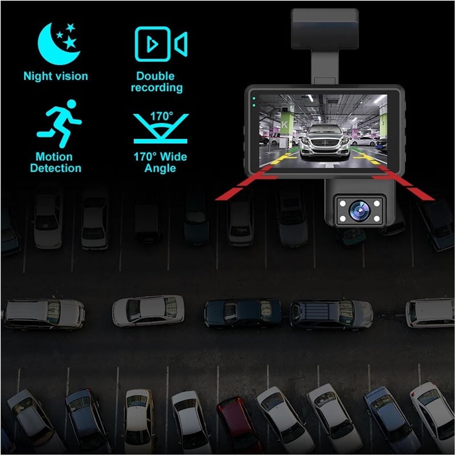 Wifi デュアル録画ビデオレコーダー 3 インチ HD 1080P カム 170&deg; 広角ナイトビジョンカー DVR レコーダー 2