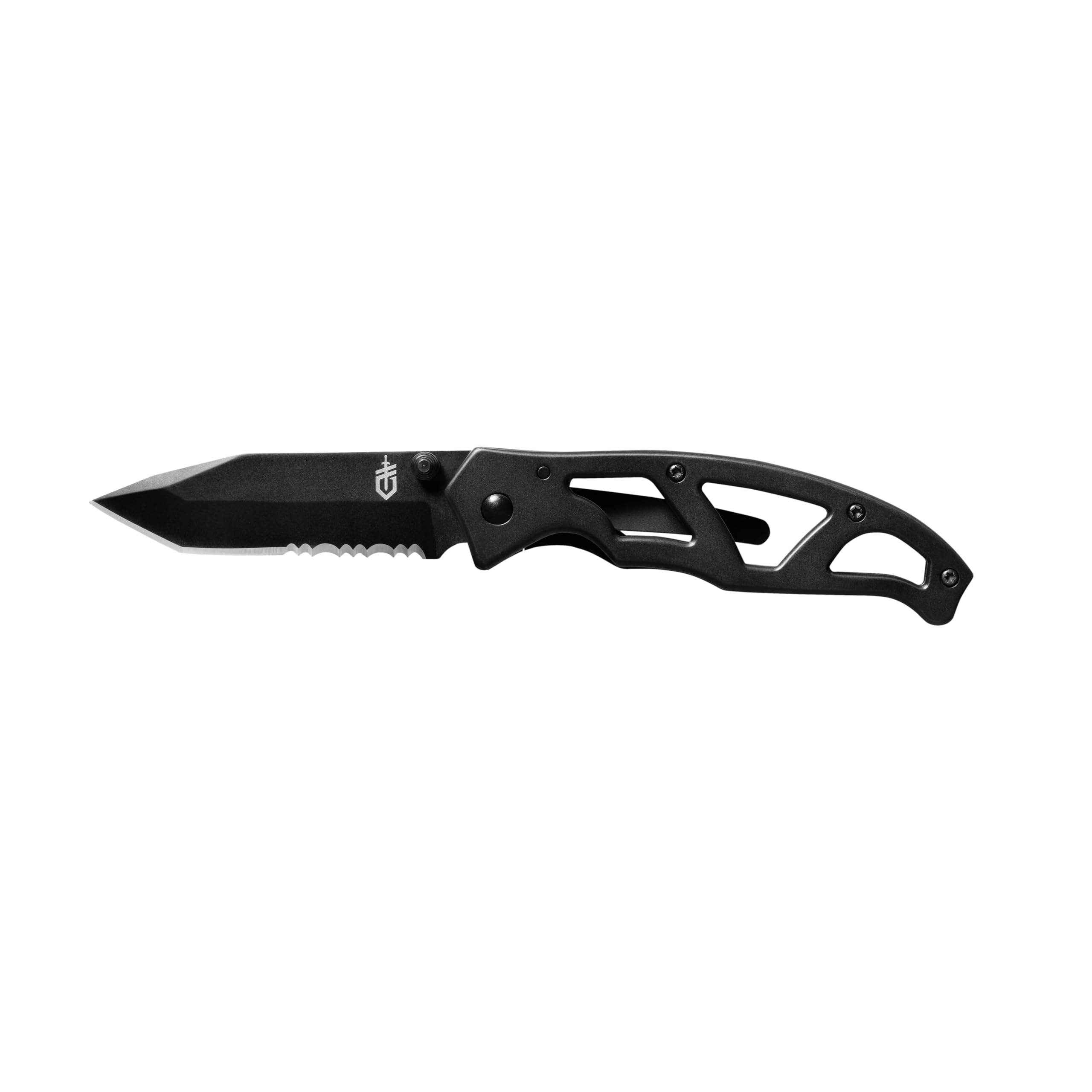 Gerber Gear Paraframe Tanto Pocket Knife - 3" Serrated Edge Blade Folding Knife - EDC Gear and Equipment - Black