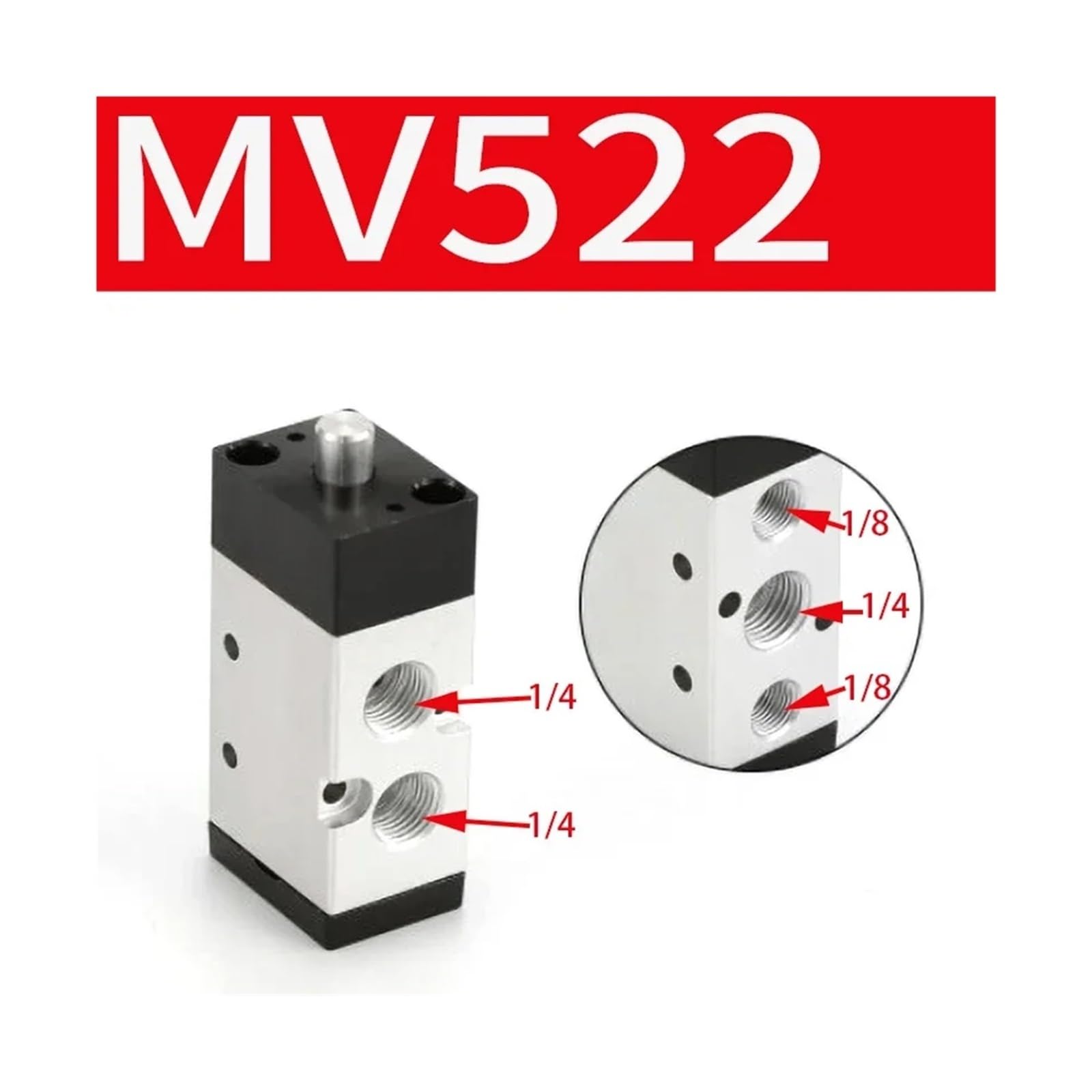 1 Stück pneumatisches mechanisches Ventil 2 Position 5 Wege manuelles Ventil Luftschalter Steuerventil Push Button Momentary(MV522)