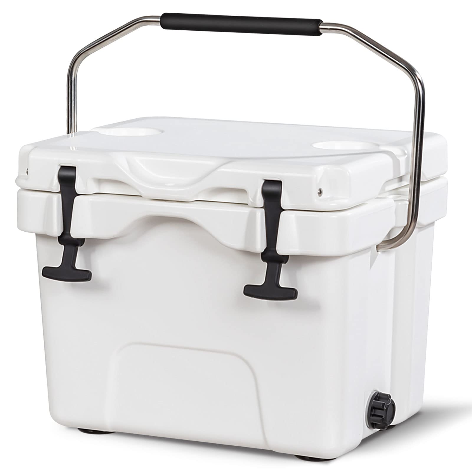 COSTWAY16 Quart Cooler, 24 Can Insulated Ice Chest Box with Heavy Duty Handle and 2 Cup Holders, 3-5 Days Ice Retention, Portable Leakproof Hard Cooler for Camping, Fishing, Picnic, Outdoor
