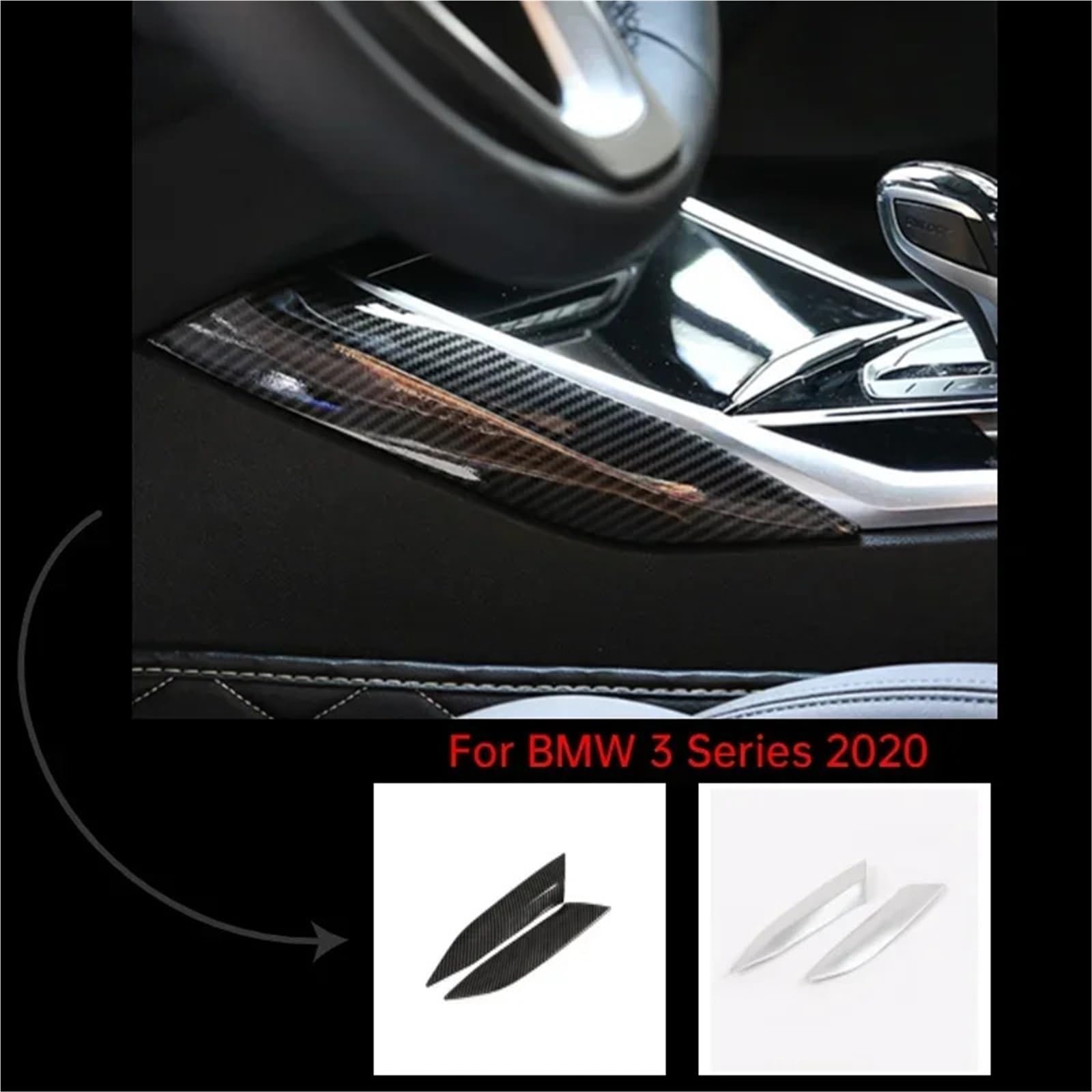 Folia na panel‌ Okleina skrzynia biegów‌ Pasuje do BMW serii 3 G20 G28 2020 2 sztuki/zestaw samochodowa konsola środkowa pasek boczny osłona akcesoria ABS włókno węglowe chrom(Silver)