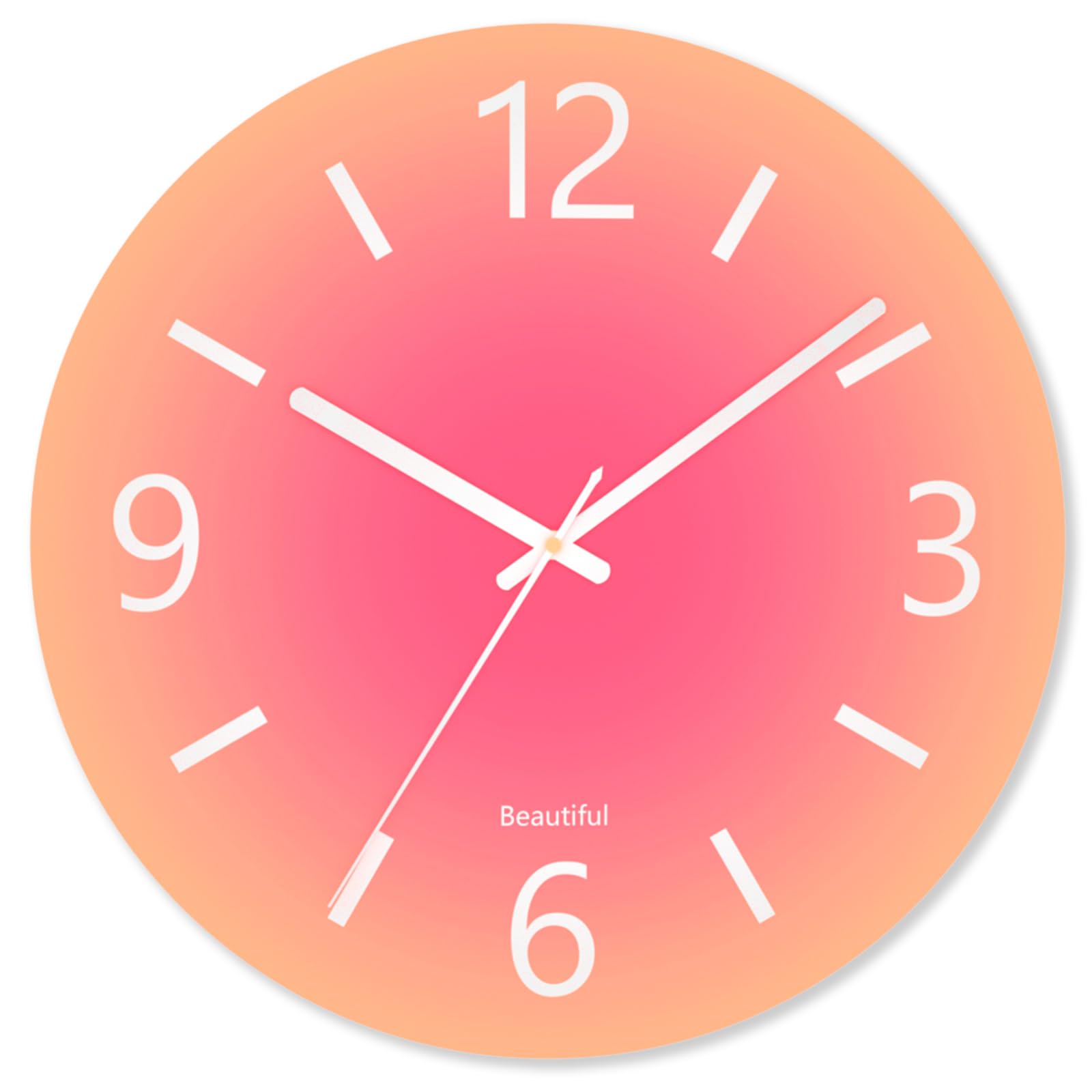 Grande horloge murale en verre trempé, 35,6 cm, horloge décorative ronde moderne pour cuisine/salle de bain/salon, style simple, fonctionne à piles, horloge intérieure et extérieure – Orange