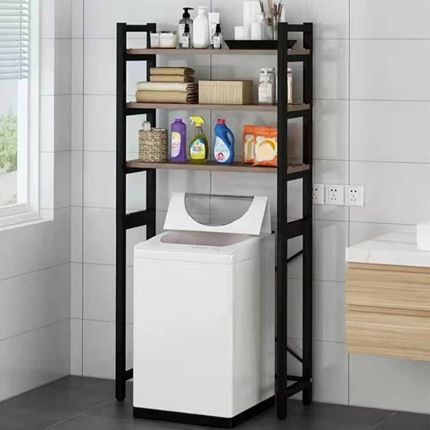 Over the Washer and Dryer Storage Shelf - 3 Tiers, Freestanding, Strong Load-bearing, Laundry Room Organization and Storage Shelves, Space-saving Bathroom Sundries Organizer Household Supplies