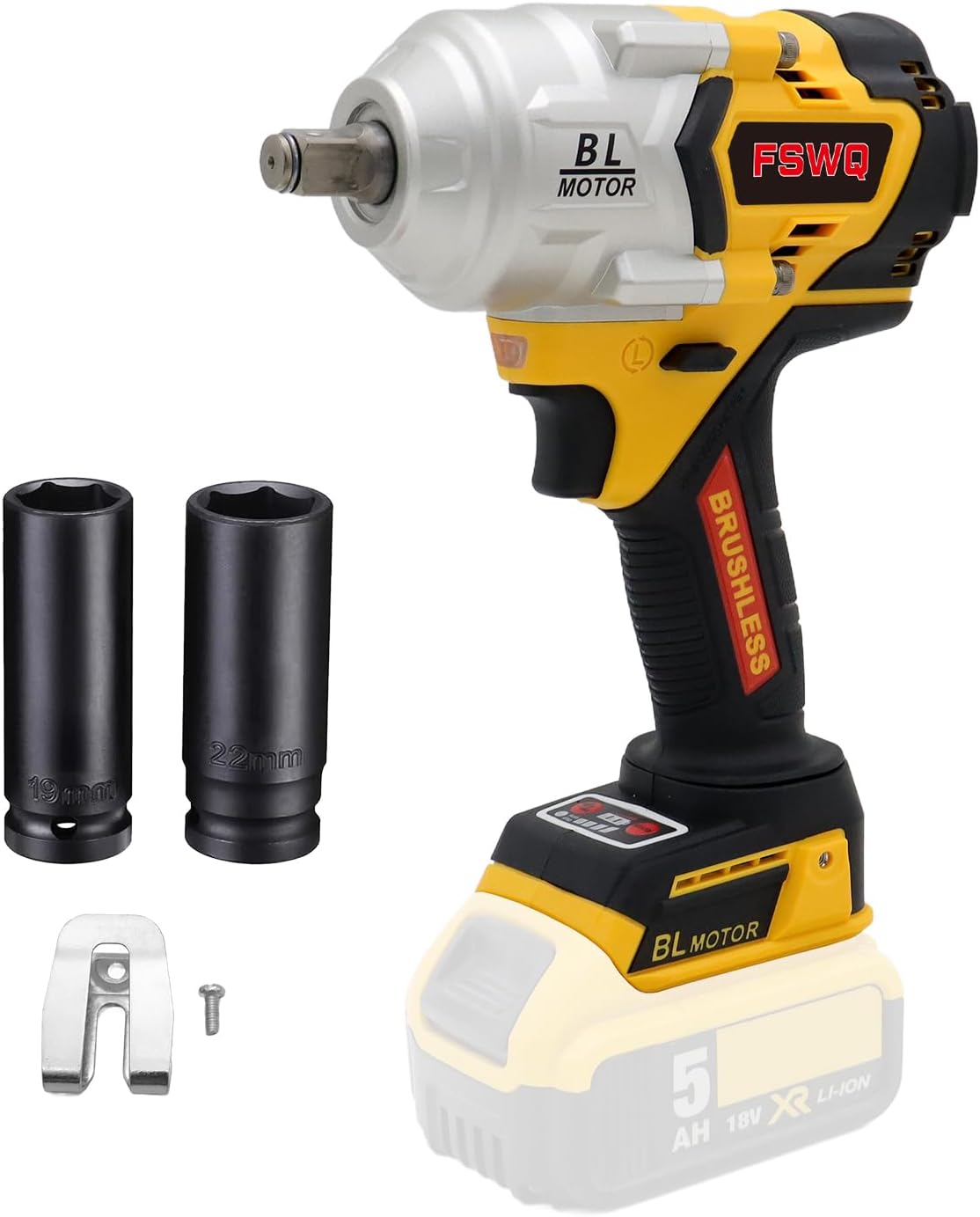 GZWEQI 20V Brushless Impact Wrench, Max Torque 737 ft-lbs (1000N.m), 1/2 inch with 4 Mode Speed, 2400 RPM Cordless Impact Gun, Bare metal only
