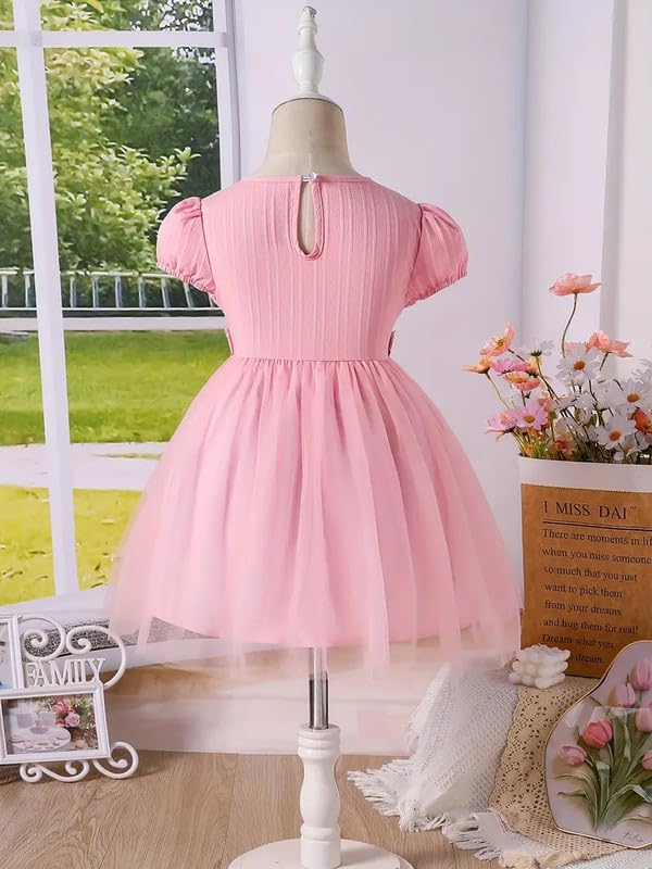 Image of Niren Enterprise Girls' Lilac Flower Waist, Tulle Skirt, Puff Sleeve, Elegant Birthday, Soft Lining Dress