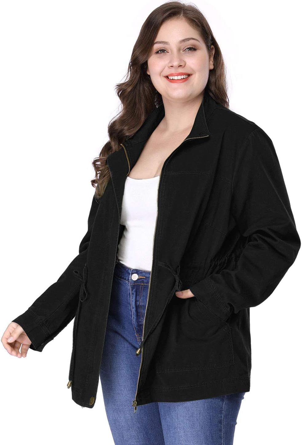 Agnes Orinda Women's Plus Size Anorak Jacket Lightweight Utility Drawstring Waist Casual Outfits Jackets with Pockets