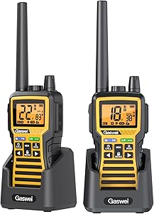 Gaswei GU1 Long Range Walkie Talkies, 2 Way Radio Walkie Talkie with Flashlingts, 60 Channels & 121 Privacy Codes, NOAA Weather Alert, VOX, FM Radio, SOS for Job Site, Hiking, Camping (Yellow)