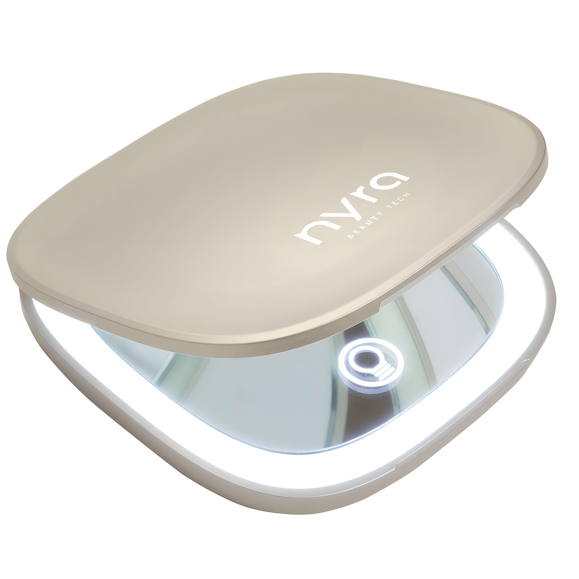 Nyra - Specchio da viaggio a LED ricaricabile, 3 modalità di luce e luminosità regolabile, ingrandimento x1 e x3, batteria 400 mAh, ricarica tipo C, compatto e portatile per il trucco