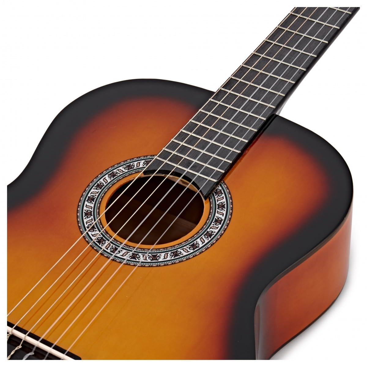 Pacchetto chitarra classica, Sunburst, Gear4music | Include Custodia, Accordatore e Corde, Corpo in Laminato Durevole Resiste alla Pratica e al Jeu, Tono Ricco