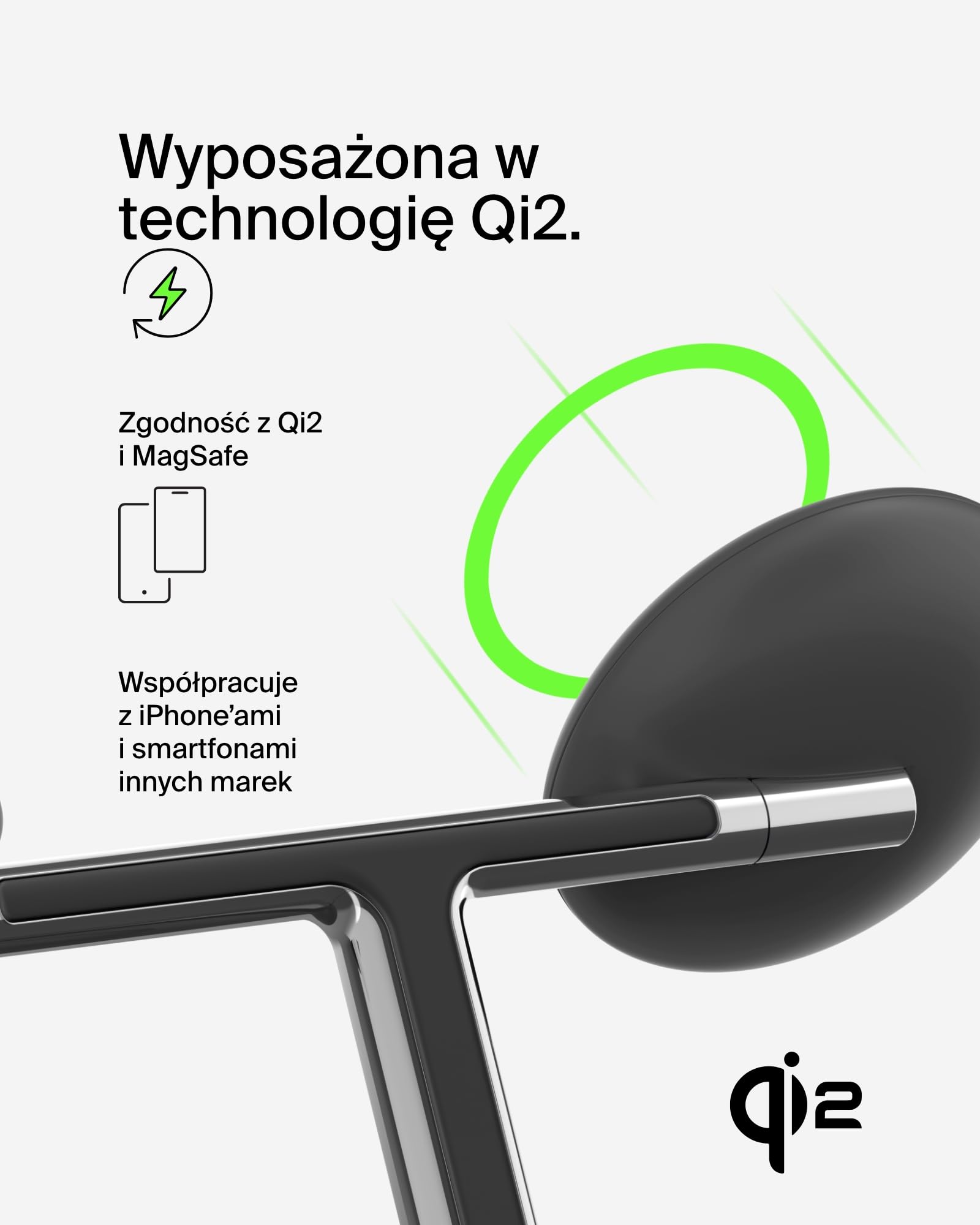 Bezprzewodowa podstawka ładująca Belkin 3 w 1 o mocy 15 W z technologią Qi2 zgodną z MagSafe, szybka ładowarka do urządzeń iPhone serii 16, 15, 14, AirPods, Apple Watch (zasilacz w zestawie) – czarna
