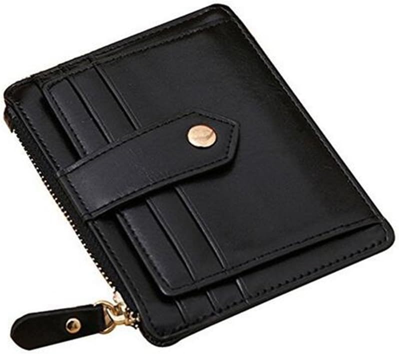 Mini Wallet Card Holder, itPlus Super Slim Credit Card Case Wallet with ID Window and Zipper Card Holder Purse for Women-Black