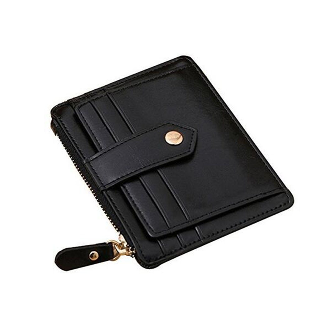 Mini Wallet Card Holder, itPlus Super Slim Credit Card Case Wallet with ID Window and Zipper Card Holder Purse for Women-Black